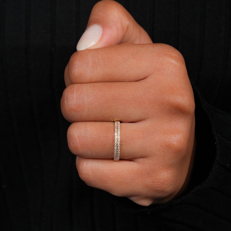 Lab Diamond Pave Wedding Band 14K Gold, Two Row Dome Ring