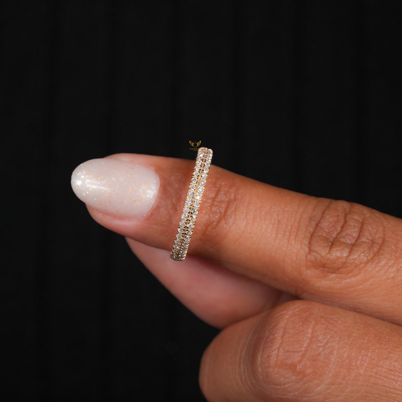 Lab Diamond Pave Wedding Band 14K Gold, Two Row Dome Ring