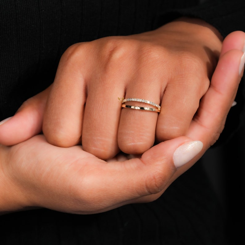 Lab Diamond Double Band Ring – 14K Gold Minimal Half Eternity Ring