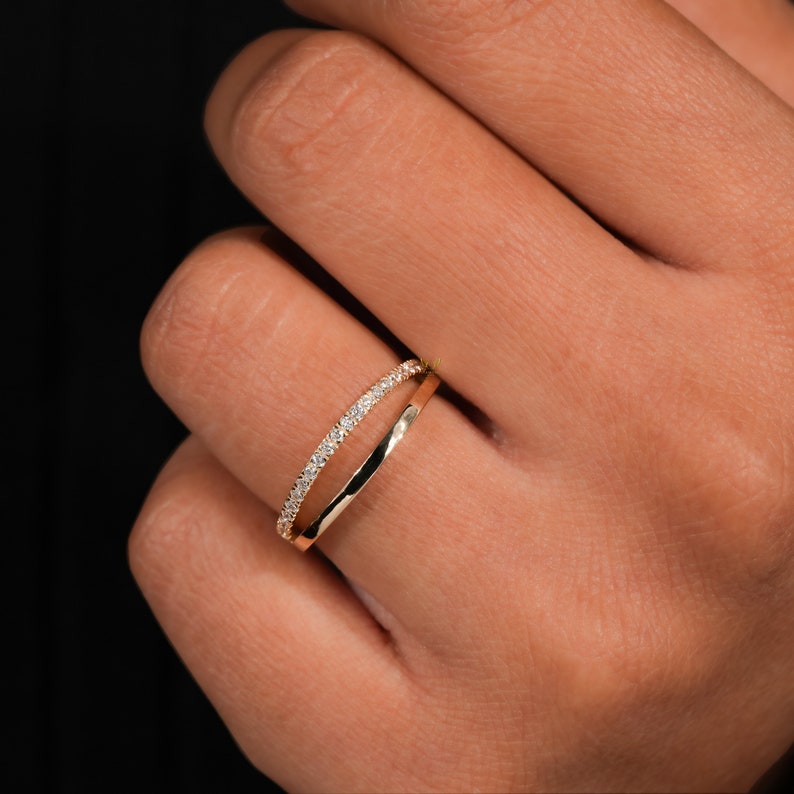 Lab Diamond Double Band Ring – 14K Gold Minimal Half Eternity Ring