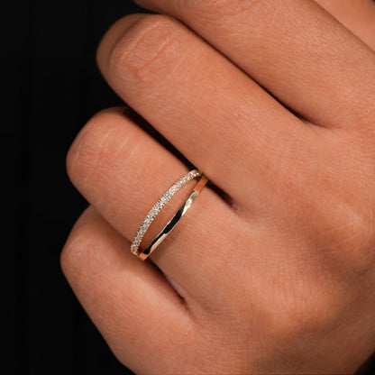 Lab Diamond Double Band Ring – 14K Gold Minimal Half Eternity Ring