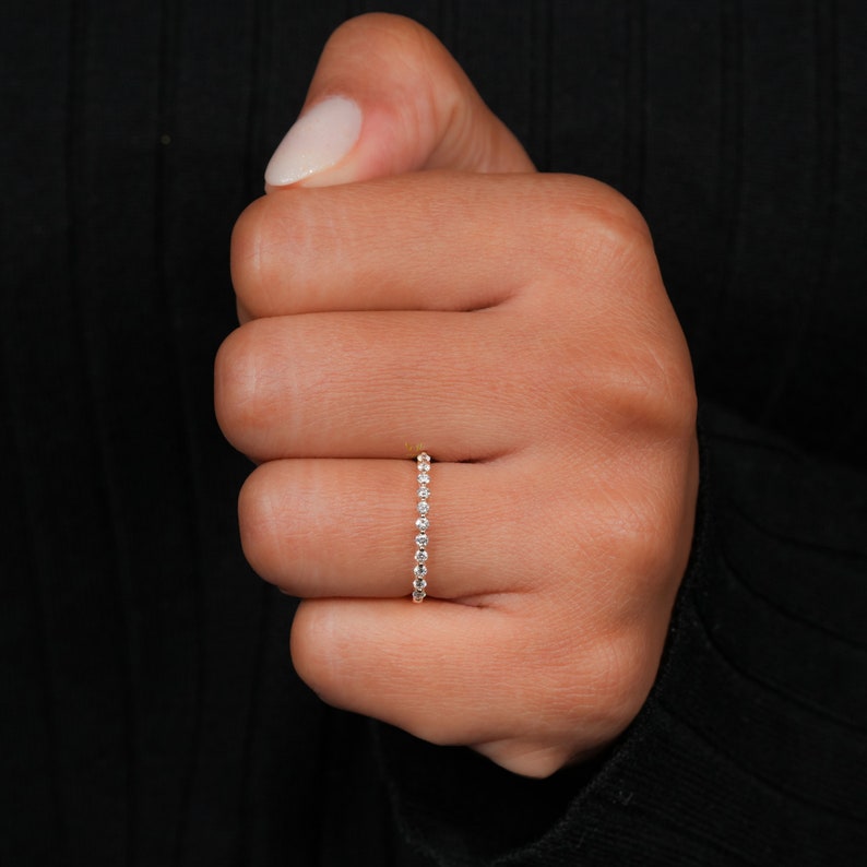 14K Gold Lab Diamond Pave Floating Wedding Ring