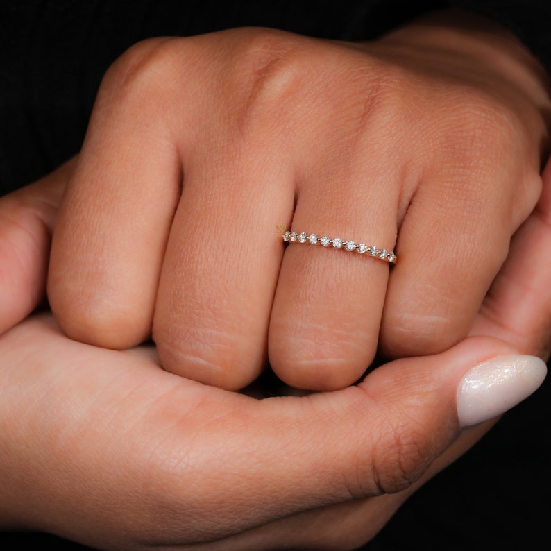 14K Gold Lab Diamond Pave Floating Wedding Ring