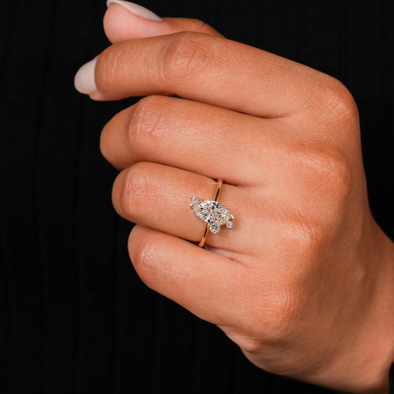 1.00CT Marquise Lab Diamond Cluster Ring, Engagement/Wedding Gift