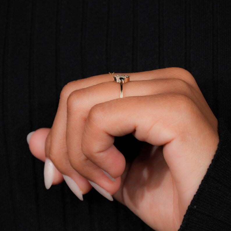 Smiley Face Diamond Ring 14K Gold Minimalist Daily Wear Ring