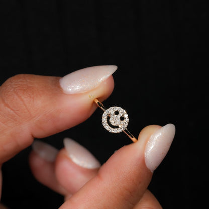 Smiley Face Diamond Ring 14K Gold Minimalist Daily Wear Ring