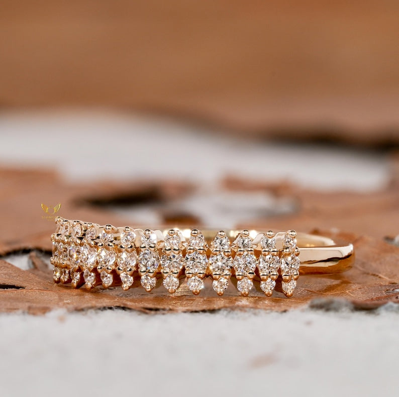 Lab Grown Diamond 3-Row Half Eternity Wedding Band