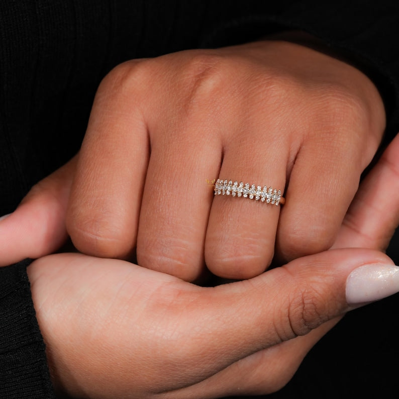 Lab Grown Diamond 3-Row Half Eternity Wedding Band