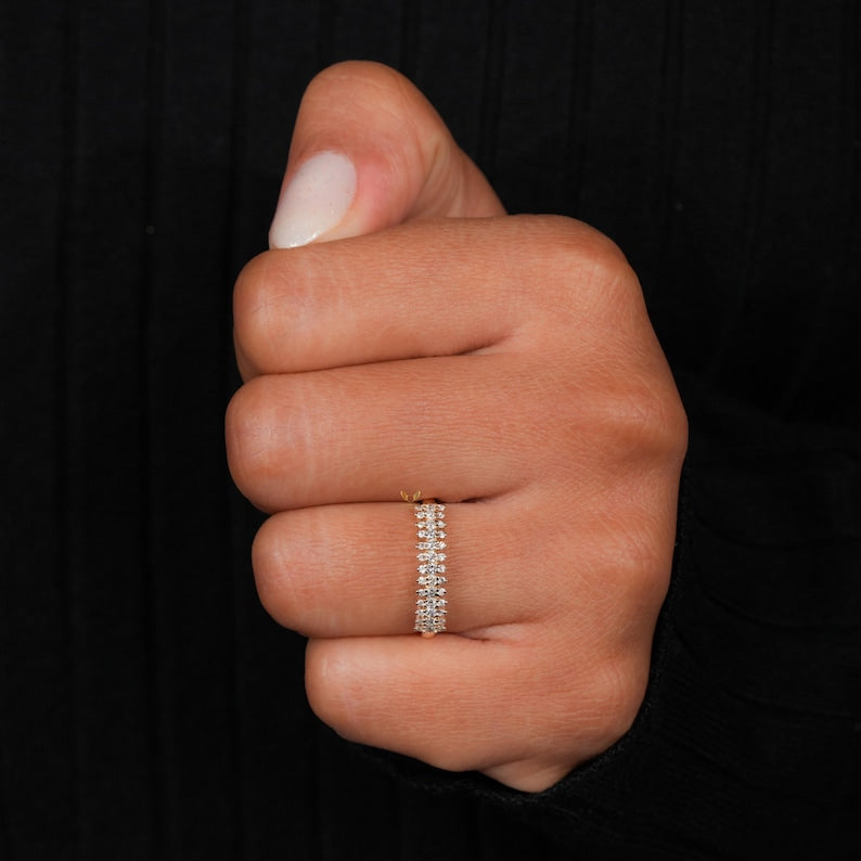 Lab Grown Diamond 3-Row Half Eternity Wedding Band