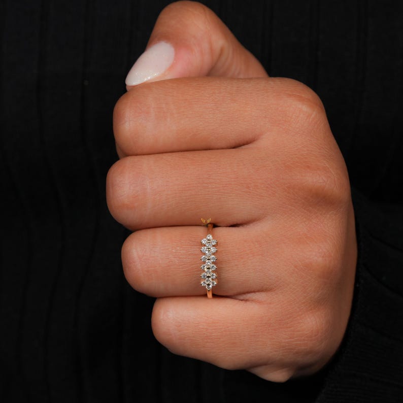 14K Solid Gold Lab Diamond Floral Band Ring