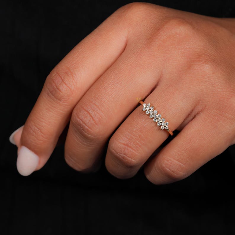 14K Solid Gold Lab Diamond Floral Band Ring