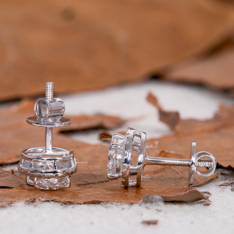 Oval Cut Lab Grown Diamond Stud Earrings,0.50CT to 1.00CT Halo Earrings,Wedding Earrings,Certified Diamond Earrings,Screw back Earrings