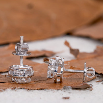 Oval Lab Grown Diamond Halo Stud Earrings | Screw Back
