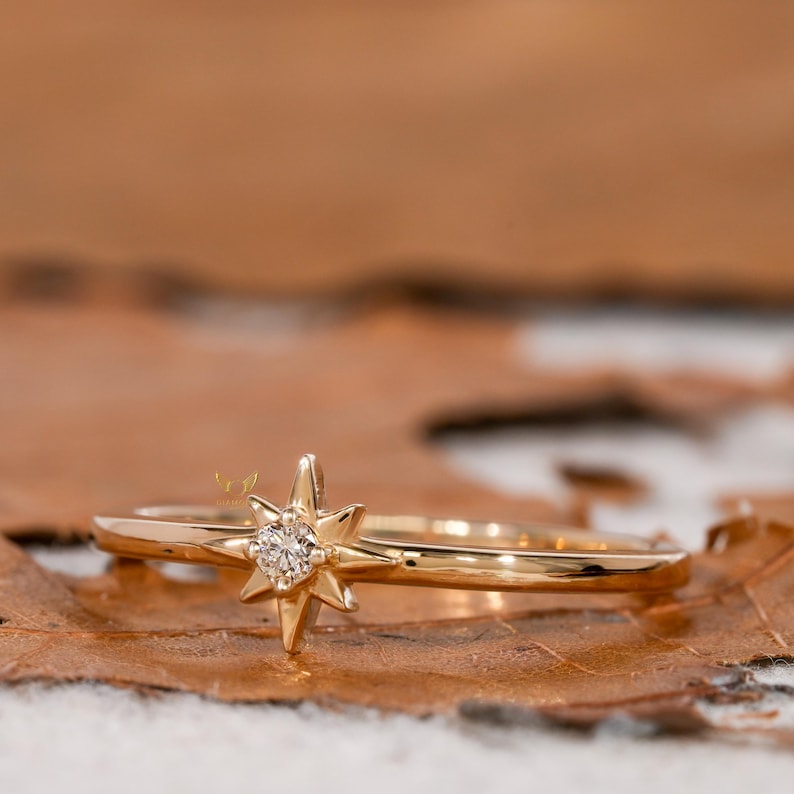 Lab Diamond Star Ring 14K Gold Minimalist Celestial Ring