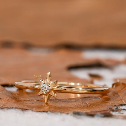 Lab Diamond Star Ring 14K Gold Minimalist Celestial Ring