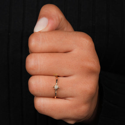 Lab Diamond Star Ring 14K Gold Minimalist Celestial Ring