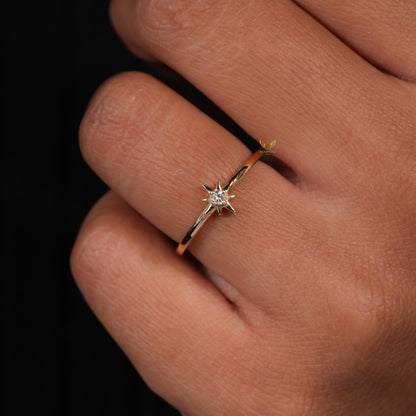 Lab Diamond Star Ring 14K Gold Minimalist Celestial Ring