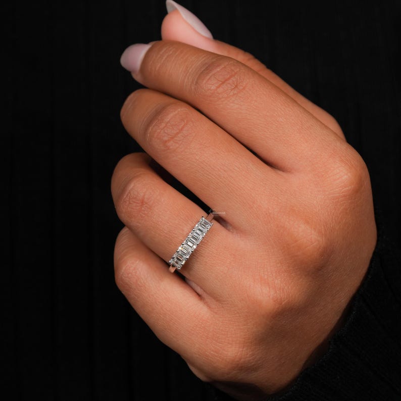 1.05 TW Emerald Cut Lab Grown Wedding Band,Half Eternity Band,Emerald Cut Diamond Band,Matching Band,Anniversary Gift for Her,Band For Women