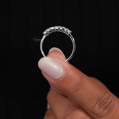 Emerald Cut Lab Grown Diamond Half Eternity Wedding Band