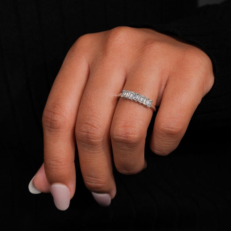 1.05 TW Emerald Cut Lab Grown Wedding Band,Half Eternity Band,Emerald Cut Diamond Band,Matching Band,Anniversary Gift for Her,Band For Women