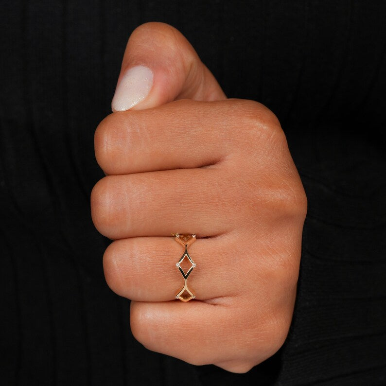 14K Gold Lab Grown Diamond Criss Cross X Ring