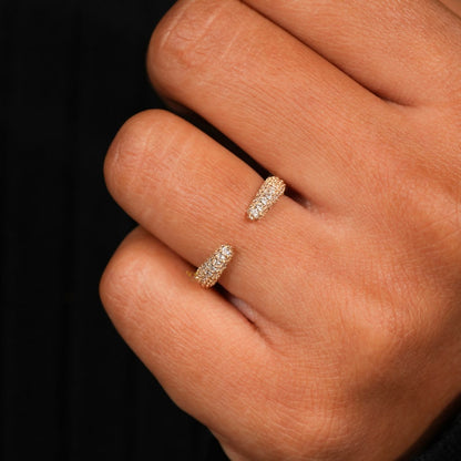 14K Gold Micro Pave Diamond Open Gap Wedding Band