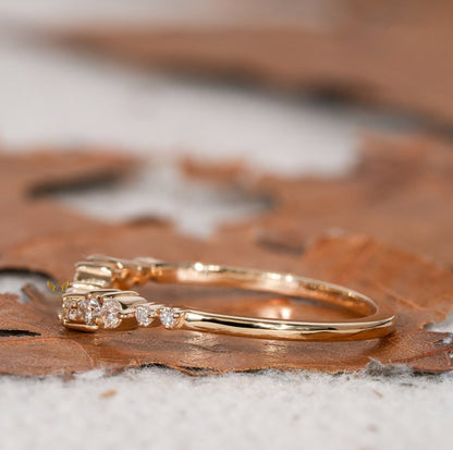 14K Gold Curved Chevron Lab Diamond Stacking Ring