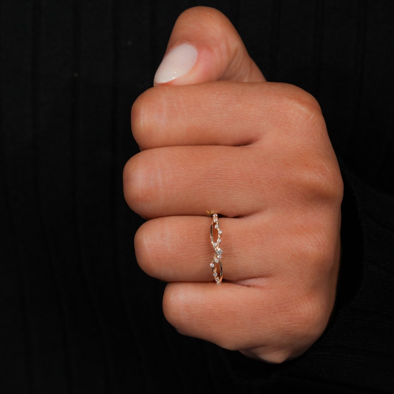 Lab Diamond Crossover Ring 14K Gold, Pave X Stacking Band