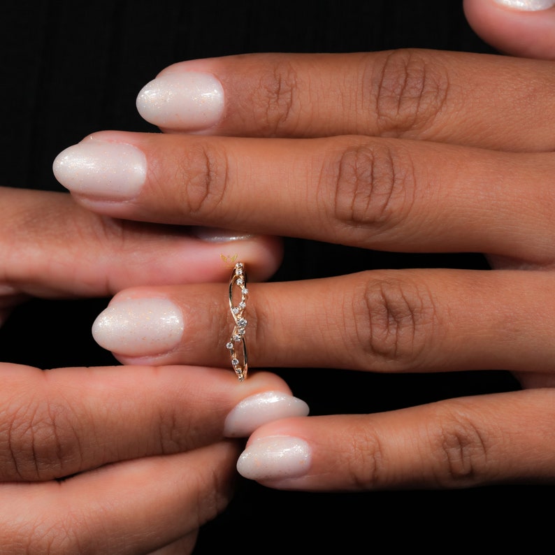 Lab Diamond Crossover Ring 14K Gold, Pave X Stacking Band