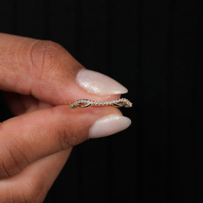 14K Gold Lab Grown Diamond Thin Wavy Stacking Ring