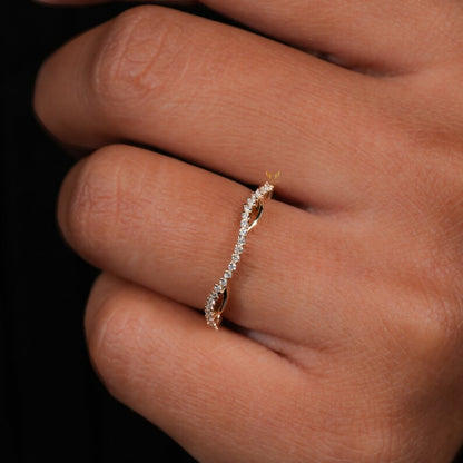 14K Gold Lab Grown Diamond Thin Wavy Stacking Ring