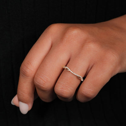 14K Gold Lab Grown Diamond Thin Wavy Stacking Ring