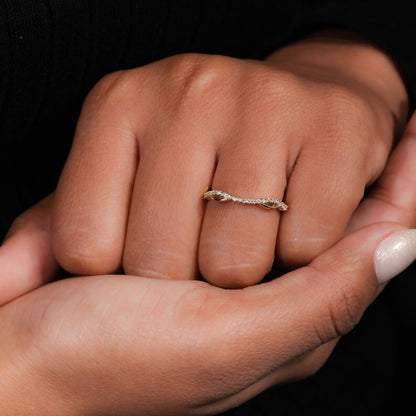 14K Gold Lab Grown Diamond Thin Wavy Stacking Ring