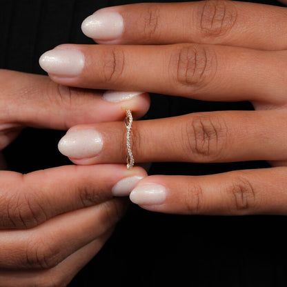 14K Gold Lab Grown Diamond Thin Wavy Stacking Ring