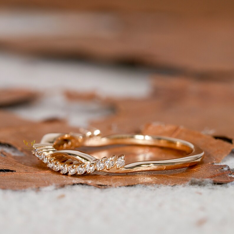 14K Gold Lab Grown Diamond Thin Wavy Stacking Ring