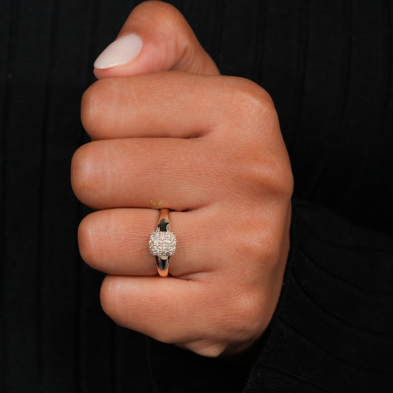 Lab Grown Diamond Signet Ring – 14K Gold Pave Minimal Ring
