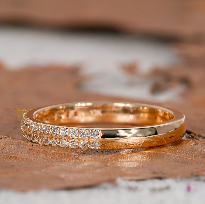 Lab Diamond Pave Wedding Band 14K Gold, Two Row Dome Ring