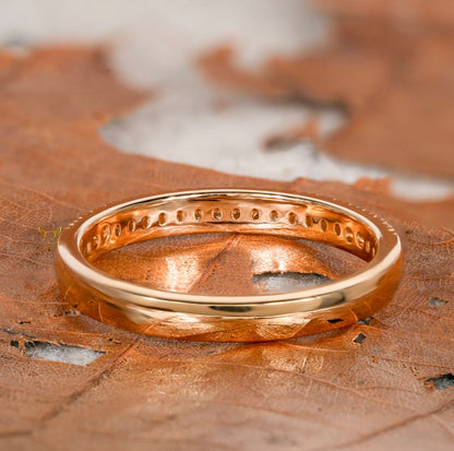 Lab Diamond Pave Wedding Band 14K Gold, Two Row Dome Ring