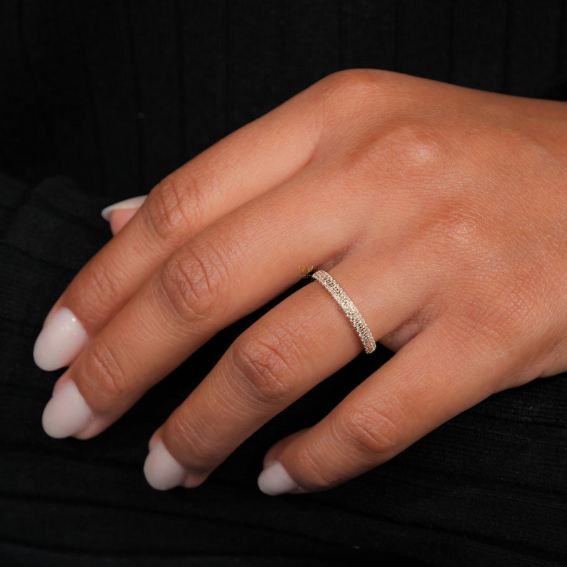 Lab Diamond Pave Wedding Band 14K Gold, Two Row Dome Ring
