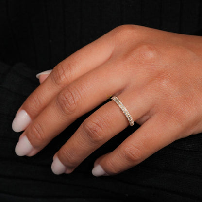 Lab Diamond Pave Wedding Band 14K Gold, Two Row Dome Ring