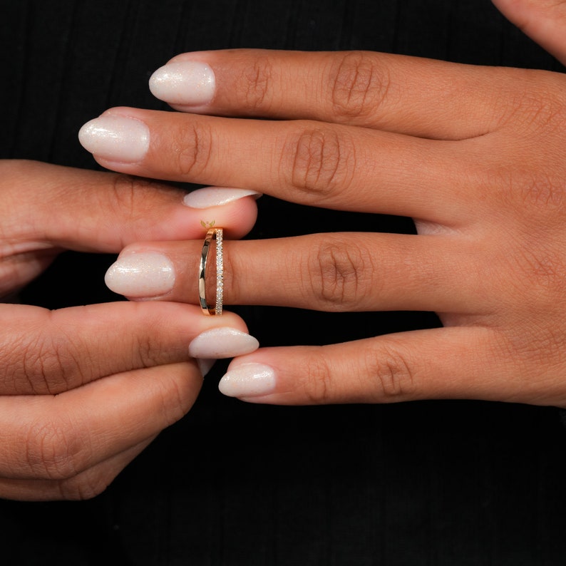 Lab Diamond Double Band Ring – 14K Gold Minimal Half Eternity Ring