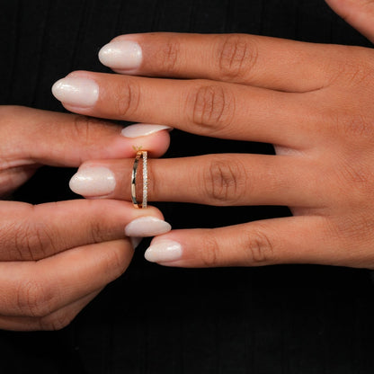 Lab Diamond Double Band Ring – 14K Gold Minimal Half Eternity Ring