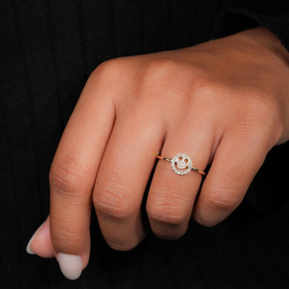 Smiley Face Diamond Ring 14K Gold Minimalist Daily Wear Ring