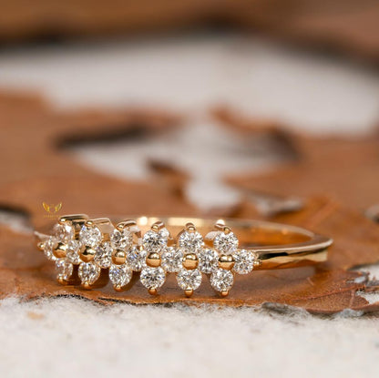 14K Solid Gold Lab Diamond Floral Band Ring