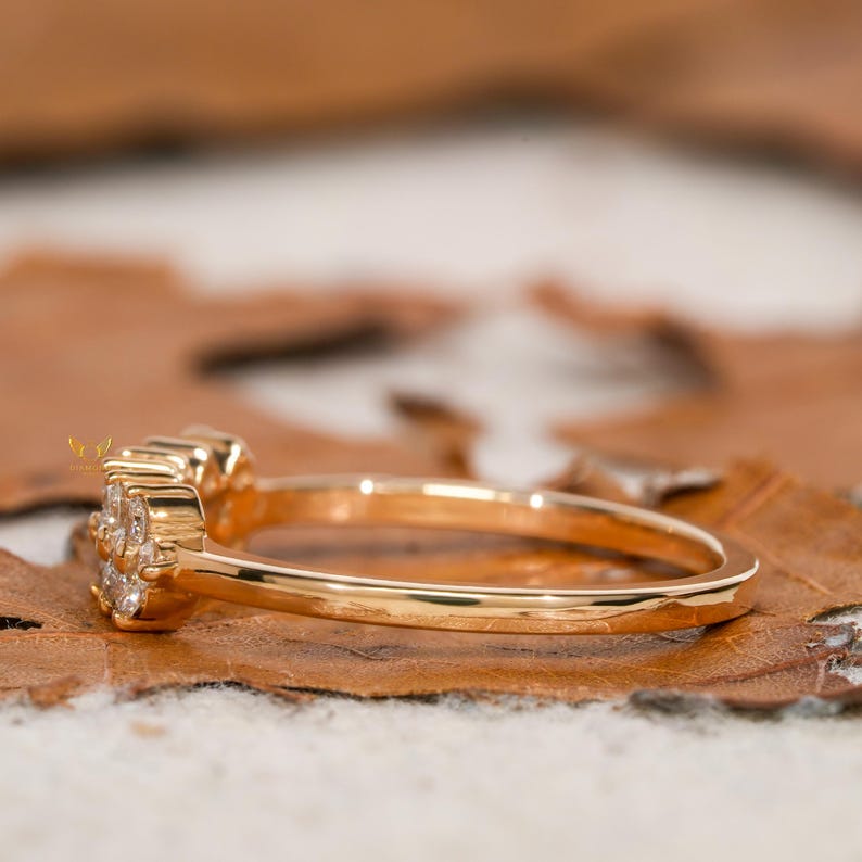 14K Solid Gold Lab Diamond Floral Band Ring