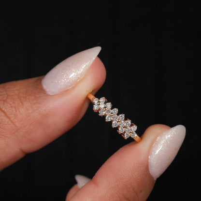 14K Solid Gold Lab Diamond Floral Band Ring