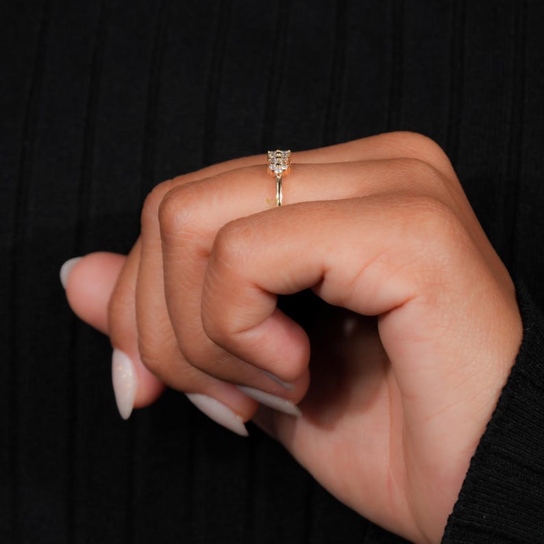 14K Solid Gold Lab Diamond Floral Band Ring