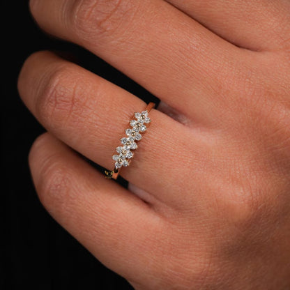 14K Solid Gold Lab Diamond Floral Band Ring