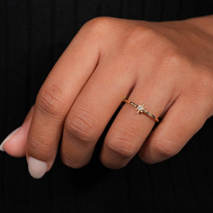 Lab Diamond Star Ring 14K Gold Minimalist Celestial Ring