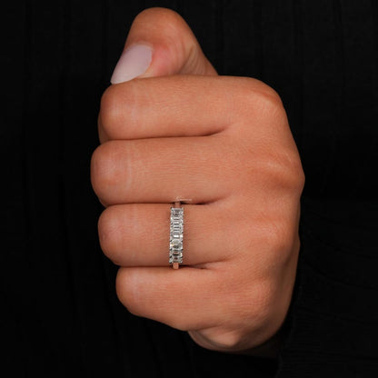 Emerald Cut Lab Grown Diamond Half Eternity Wedding Band